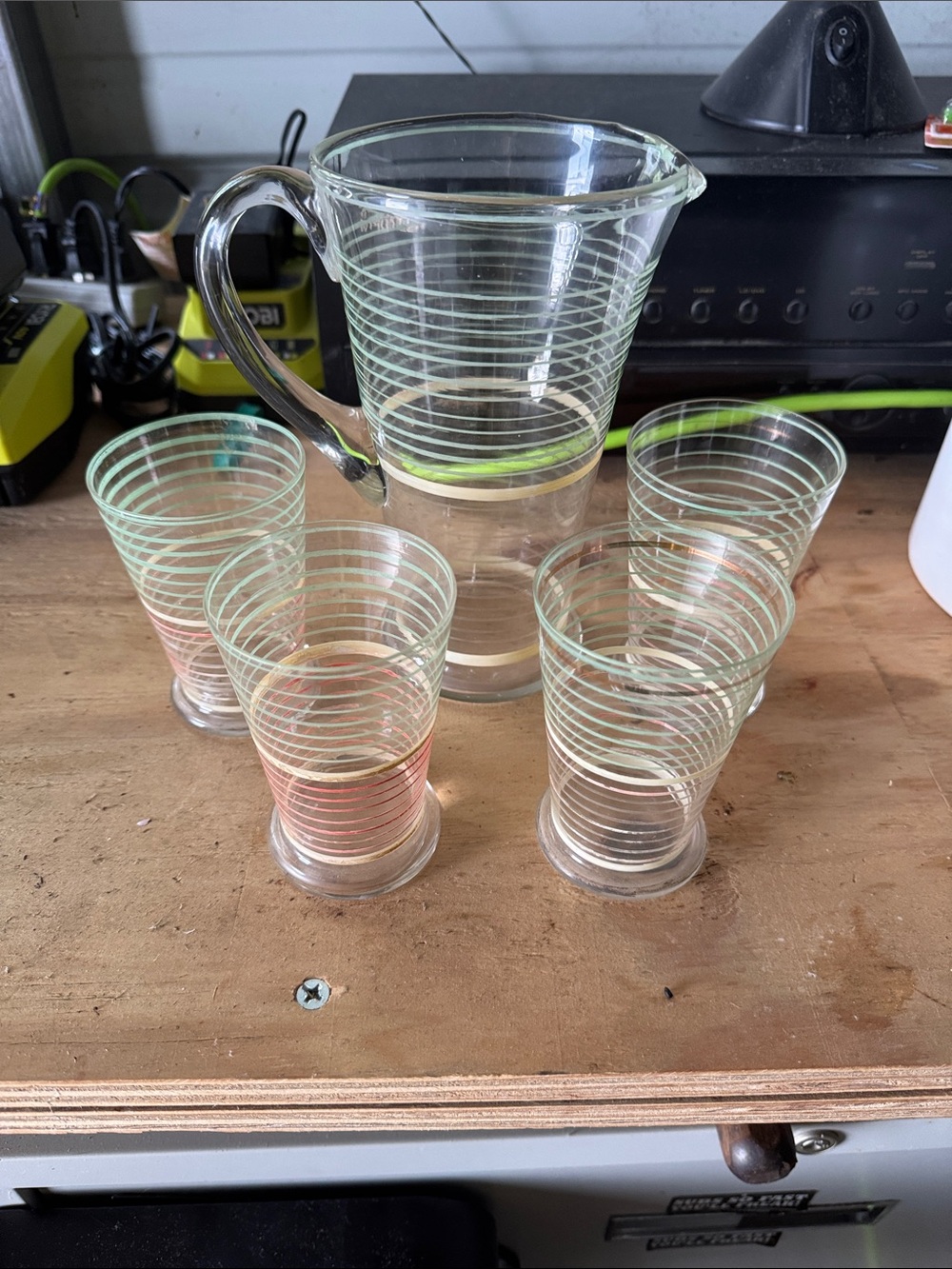 Small vintage Pitcher and 4 matching juice glasses